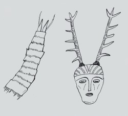 Dlouhé výrůstky rypečky Echino­deres cernunnos Sørensen a kol., 2012  (kmen rypečky – Kinorhyncha), se po­dobají rohům keltského boha Cernunna (zde podle gundestrupského kotle  ze 3. stol. př. n. l.). Orig. T. Pavlík