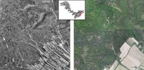 Srovnání stavu v letech 1938 a 2014 v jihovýchodní části NP Podyjí severně od Popic. Otevřené lesy zhoustly, travnaté plochy zarostly hustým nebo řídkým lesem a křovinami, jemnou a rozmanitou mozaiku zemědělských pozemků nahradily velkoplošné bloky zemědělské půdy.  Snímky: Vojenský geografický a hydrometeorologický úřad Dobruška (vlevo) a Geodis Brno, spol. s. r. o. (vpravo)