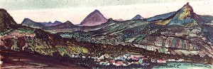 České středohoří v pohledu Emila Filly – Kololeč (1950). Romantická  scenérie centra západního křídla.  Filla zde skvěle vyjádřil představy,  které Středohoří vyvolává u citlivějších pozorovatelů při prvním seznámení, zejména za určitých klimatických  situací. Se svolením dědiců  autorských práv