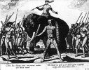 Rádža přístavu Kóčín na Malabarském pobřeží Indie na slonu s ozbrojenci, jak ho zachytil nizozemský obchodník Jan Huyghen van Linschoten (1595). Z archivu autora