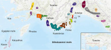 Přibližná mapa rozšíření mloků rodu Lyciasalamandra. L. helverseni (1; druh zranitelný – VU), L. flavimembris ilgazi (2; popsán teprve r. 2015), L. f. flavi­membris (3; druh hodnocen jako ohrožený – EN), L. fazilae ulfetae (4; r. 2018),  L. f. fazilae (5; EN), L. luschani luschani (6), L. l. basoglui (7), L. l. finikensis  (8; VU), L. billae arikani (9), L. b. yehudahi (10), L. b. irfani (11), L. b. eikeae (12; r. 2016), L. b. billae (13), L. antalyana antalyana (14), L. a. gocmeni (15; EN),  L. atifi godmanni (16; r. 2016), L. a. veithi (17; r. 2016), L. a. atifi (18), L. a. kunti (19; r. 2016), L. a. bayrami (20; r. 2015), L. a. oezi (21; r. 2016; EN). Upraveno podle podkladové mapy ESRI, zdroje dat IUCN Red List a Ch. Dufresnes (2019)