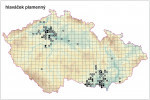Hlaváček plamenný – rozšíření v ČR. Bílé body – nálezy do r. 1950, šedé – z let 1951–2000, černé – od r. 2001. Podle údajů z databáze Pladias, orig. O. Hájek 