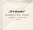 Tištěná pozvánka Amerického klubu dam na Purkyňovu přednášku o vědomí. Ze sbírek,  archivu a knižního fondu Národního muzea – Náprstkova muzea asijských, afrických a amerických kultur