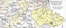Mapa úseků silnic, kde byly zaznamenány opakované kolize vozidel  a velkých savců. Červené body ukazují lokality sledované v naší studii zaměřené na drobné obratlovce. Orig. J. Sedoník