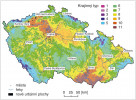 Krajinné typy vymezené pomocí klastrové analýzy (Chuman a Romportl 2010) s vyznačením nárůstu nových urbánních ploch za období 2000–18.  Je patrné, že se typy výrazně liší např. intenzitou urbanizace. Výsledek vychází ze změnových databází CORINE Land Cover, nejsou zde zohledněny absolutně všechny nové urbánní plochy, ty se  zároveň ve zmíněné databázi nerovnají zastavěné půdě sensu stricto, zahrnují třeba i zahrady v rámci suburbánní výstavby.