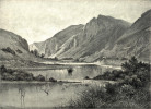 Údolí Berounky pod Srbskem před r. 1872, uprostřed ještě neodtěžené skály a holé spasené stráně. Litografie z knihy Čechy (Ottovo nakladatelství, Praha 1897). 