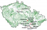 Lokality, kde probíhal odběr vzorků zaječí moči, v listopadu až prosinci 2016. Orig.  J. Hruška