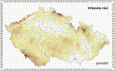 Rozšíření vrbovky nicí (Epilobium nutans) v České republice. Mapa je překryta sítí středoevropského síťového mapování. Kvadranty s výskytem druhu potvrzeným po r. 2000 jsou označeny černým bodem, kvadranty se zaniklým výskytem šedě. Mapu zpracoval J. Danihelka 