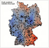 Ovsík vyvýšený (Arrhenatherum elatius) jako příklad druhu s malou genetickou diferenciací – mapa rozložení dvou výsledných typů. Orig. W. Durka, S. Michalski a J. Höfner