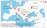 Místa nálezů pozůstatků nejstaršího anatomicky moderního člověka v Evropě. Orig. J. Brůžek a P. Velemínský,  kreslila R. Bošková