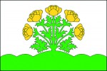 Vzácný upolín nejvyšší (Trollius altissimus) na vlajce obce Vítězná,  okres Trutnov, udělené v r. 2003