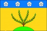Neobvyklá kombinace květů hlohu (Crataegus) a jeřábu oskeruše (Sorbus domestica) na vlajce obce Oskořínek v okrese Nymburk z r. 2002