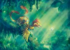 Microraptor. Opeřený dinosaurus z čínské provincie Liaoning.  Měl pera nejen na předních končetinách, ale i na zadních. Podařilo se sice nalézt jeho kostry a otisky per, o způsobu  života nebo zbarvení dosud ale nic  bližšího nevíme. Zatím si můžeme jen představovat, jak asi čínští čtyřkřídlí  draci z Liaoningu vypadali. Cílem této  popularizační ilustrace je ukázat  divákovi, jak fascinující mohl pravěký svět být. Orig. I. Vyhnánková