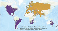 Aktuální rozšíření vrabce domácího (Passer domesticus). Podle: BirdLife International (2019)