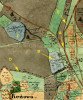 Jižní část lukovské obory na indikační skice Lukova z r. 1829 zachycuje: A – hlavní vstup, B – zaniklý rybník nad Horním mlýnem, C – rybník Bezedník,  D – znázornění úseku oplocení  s kamennými sloupky (blíže obr. 3  na str. LXXVI), E – oplocení na dřevěných kůlech. Šedá barva značí les, zelená louky a okrová ornou půdu. Orig. P. Dujka, upraveno podle MZA (2021)